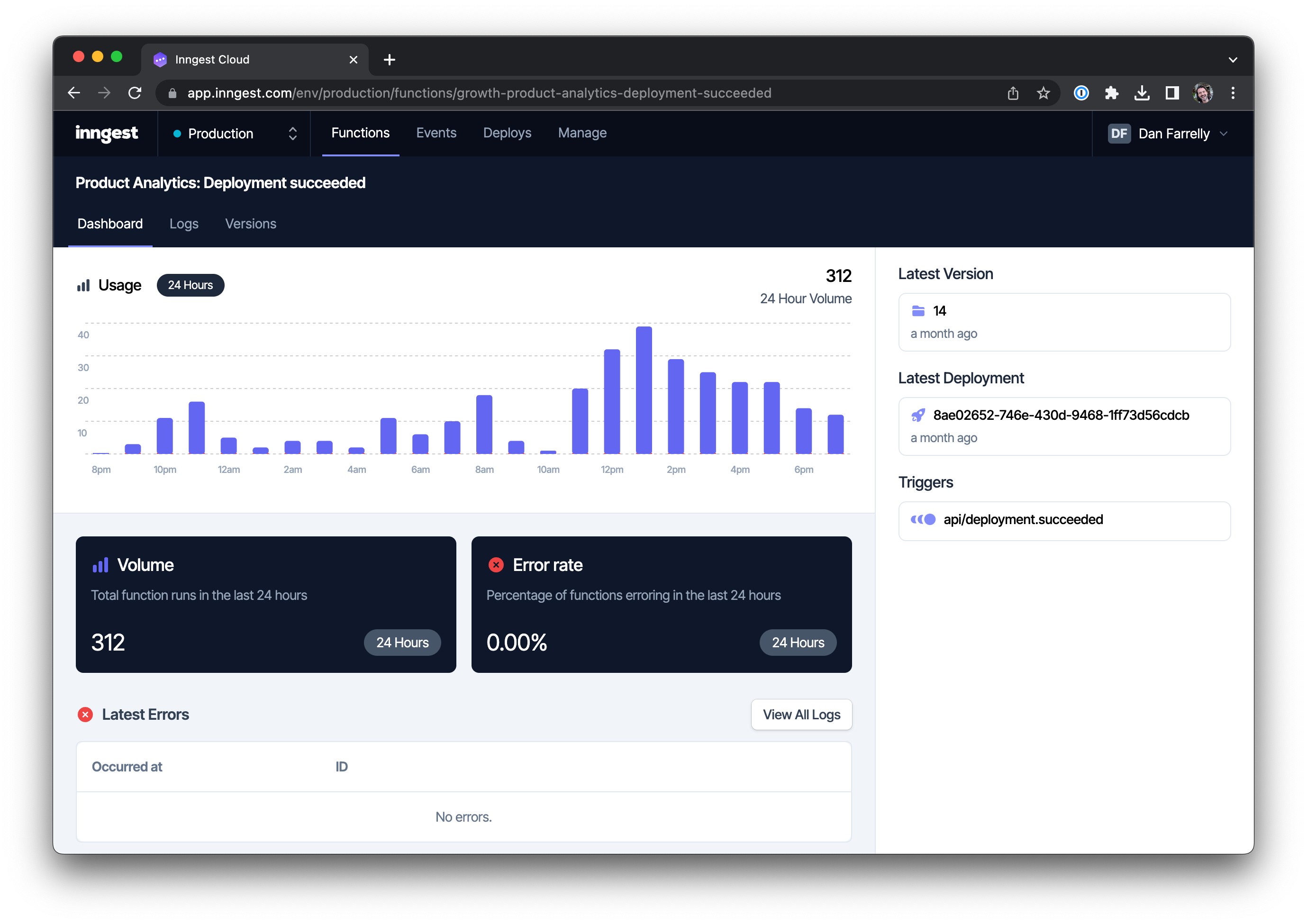 Inngest Dashboard: Functions Dashboard